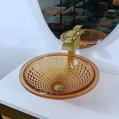 Conception italienne Amber Glass Vessel Sink de cuvette ronde artistique de bassin de vanité