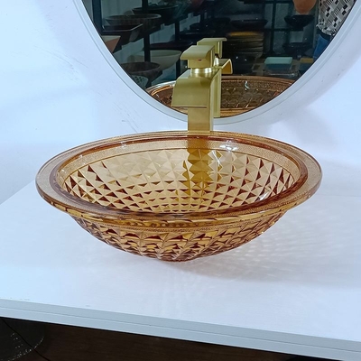 Conception italienne Amber Glass Vessel Sink de cuvette ronde artistique de bassin de vanité