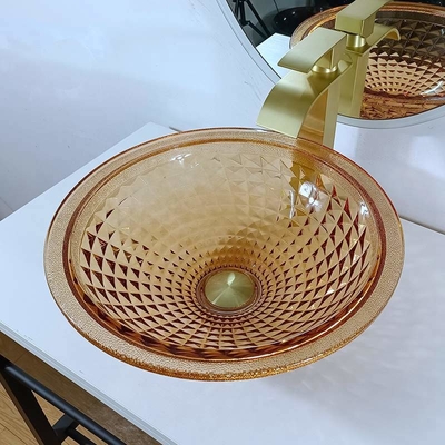 Conception italienne Amber Glass Vessel Sink de cuvette ronde artistique de bassin de vanité