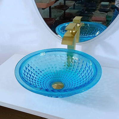 La salle de bains bleue artistique de navire éviers l'évier de vanité de forme ronde en cristal d'océan