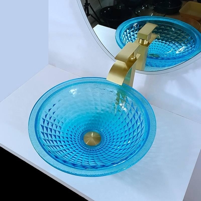 La salle de bains bleue artistique de navire éviers l'évier de vanité de forme ronde en cristal d'océan