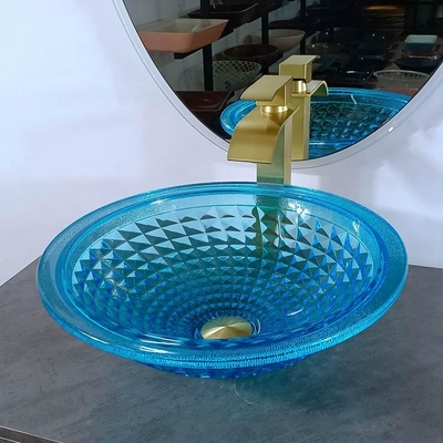 La salle de bains bleue artistique de navire éviers l'évier de vanité de forme ronde en cristal d'océan