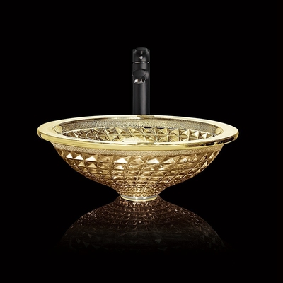 Main d'or passée au bichromate de potasse Crystal Bathroom Vanity moderne de lavage d'évier clair de bol en verre