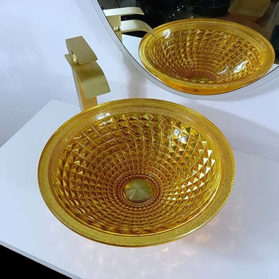 Main d'or passée au bichromate de potasse Crystal Bathroom Vanity moderne de lavage d'évier clair de bol en verre