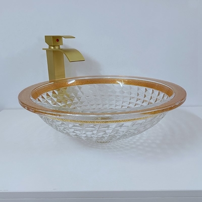 Lavabo coloré de bord d'or 450mm Diamond Deep Vessel Cone Shape élégant