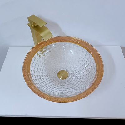 Lavabo coloré de bord d'or 450mm Diamond Deep Vessel Cone Shape élégant