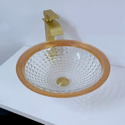 Lavabo coloré de bord d'or 450mm Diamond Deep Vessel Cone Shape élégant