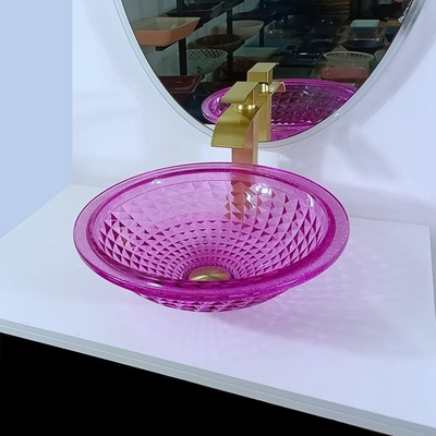 Cuvette en verre d'évier de pourpre de Crystal Glass 12mm pour la taille des toilettes 140mm moderne