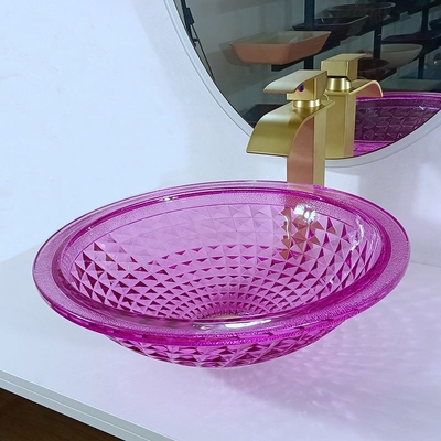Cuvette en verre d'évier de pourpre de Crystal Glass 12mm pour la taille des toilettes 140mm moderne