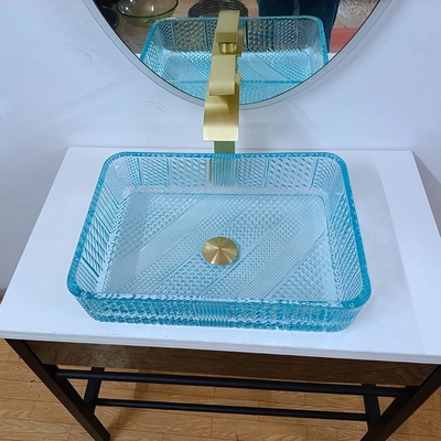 460mm Longueur Vaisseau rectangulaire éviers salle de bain en verre 330mm largeur de l'eau Couleur bleue
