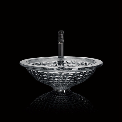 La salle de bains faite main circulaire de Crystal Wash Basins Vessel Glass dirigent le gris formé de fumée