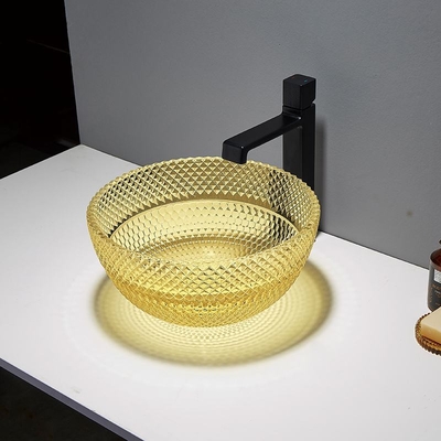 la vanité de partie supérieure du comptoir de longueur de 395mm descend le rond moderne d'OEM de Crystal Glass Vessel