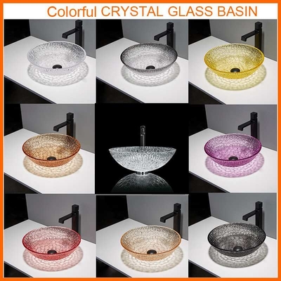 Cuvette en verre artistique ronde d'évier de navire de Crystal Wash Basins 130mm d'hôtel pour la salle de bains à la maison
