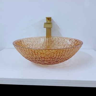 Grand cristal rond moderne d'évier rond peu profond en verre fait sur commande de navire