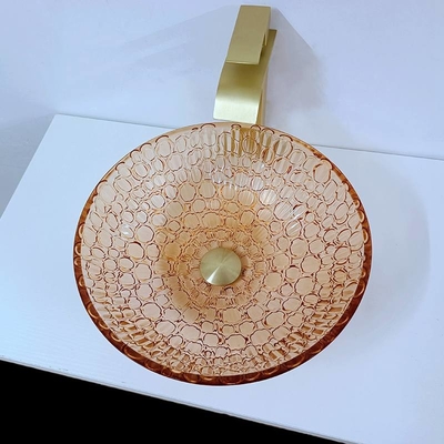 Grand cristal rond moderne d'évier rond peu profond en verre fait sur commande de navire