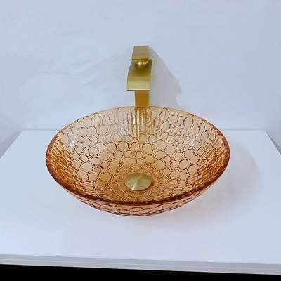 Grand cristal rond moderne d'évier rond peu profond en verre fait sur commande de navire