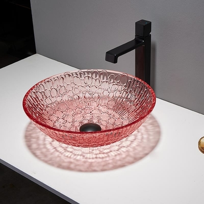 Partie supérieure du comptoir Crystal Wash Basins Bathroom Glass de couleur rouge moderne