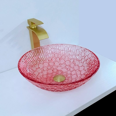 Partie supérieure du comptoir Crystal Wash Basins Bathroom Glass de couleur rouge moderne