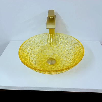 Jaune moderne laqué rond d'or en verre 12mm de Crystal Wash Basins Low Profile