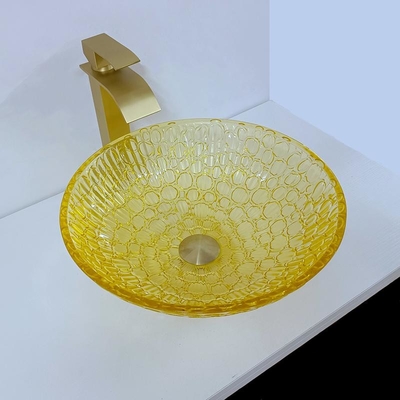 Jaune moderne laqué rond d'or en verre 12mm de Crystal Wash Basins Low Profile