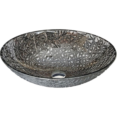 Cuvette passée au bichromate de potasse de lavabo de salle de bains au-dessus de contre- cristal moderne argenté ovale