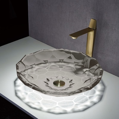 12 pouces Grey Glass Wash Basin transparent, évier de vanité de salle de bains pour l'hôtel