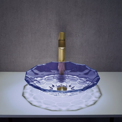 Modernes facettés forment le lavabo pourpre d'OEM d'évier en verre de salle de bains