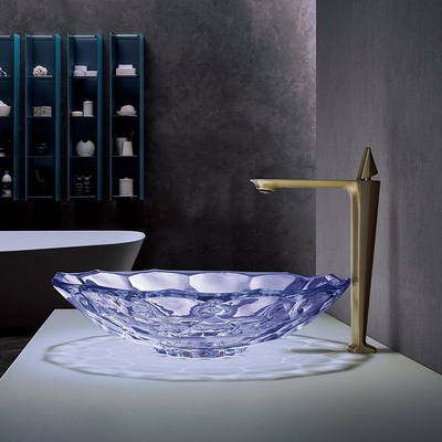 Modernes facettés forment le lavabo pourpre d'OEM d'évier en verre de salle de bains