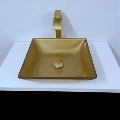 le navire carré d'évier de bassin de salle de toilette de 400m lissent le verre trempé balayé d'or