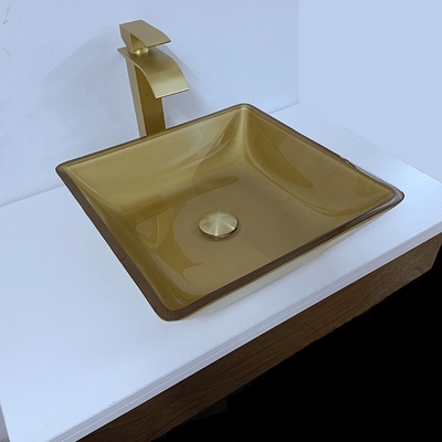 le navire carré d'évier de bassin de salle de toilette de 400m lissent le verre trempé balayé d'or