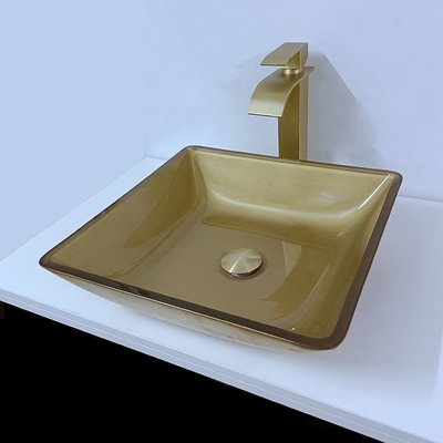 le navire carré d'évier de bassin de salle de toilette de 400m lissent le verre trempé balayé d'or