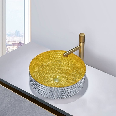 Taille intérieure d'OEM de lavabo de la couleur en verre vigoureuse 120mm d'or