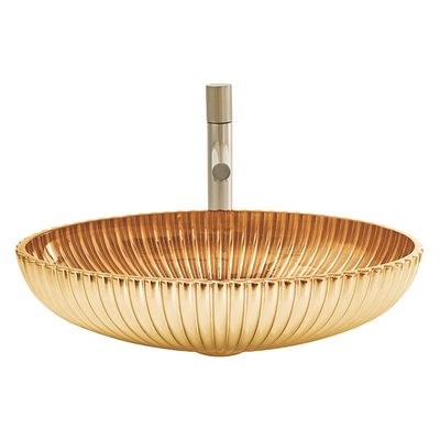 Cuvette ovale de bassin d'évier de salle de bains de couleur d'or de Crystal Glass Vessel Basins In 24K de forme