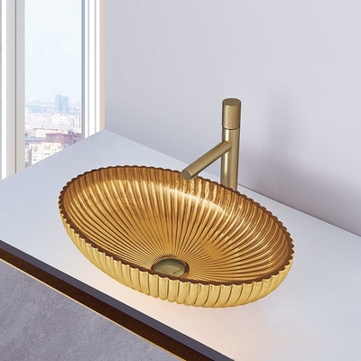 Taille intérieure de navire d'OEM des bassins 18k de la couleur en verre vigoureuse 135mm d'or