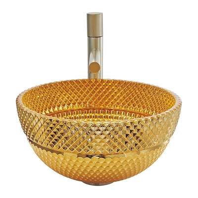 La salle de bains en verre ronde de couleur d'or du lavabo 24K descend facile maintiennent