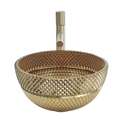 La cuvette britannique de couleur d'or de Crystal Glass Wash Basin In forment des éviers de partie supérieure du comptoir de salle de bains
