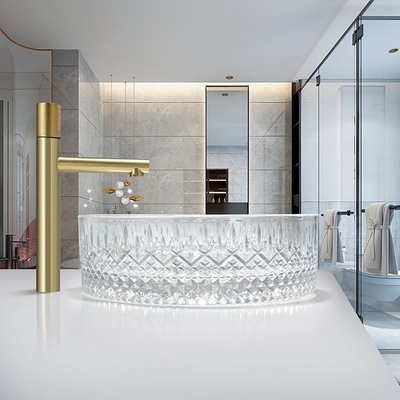 Éviers transparents de partie supérieure du comptoir de prisme de Crystal Glass Vessel Basins Ice