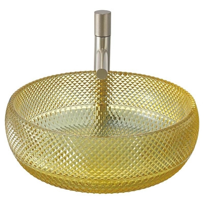 Évier de vanité de salle de bains de couleur de Crystal Glass Vessel Basins Yellow de conception de l'Italie