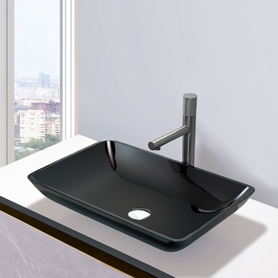 Hauts lavabos brillants de salle de bains Crystal Stone Glass Vessel Sinks noir