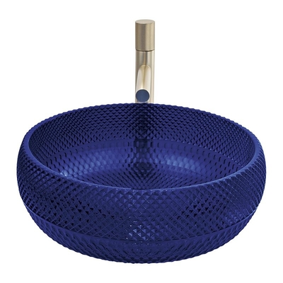 Évier bleu de partie supérieure du comptoir de couleur de Crystal Glass Vessel Basins Royal