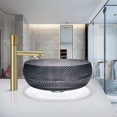 Partie supérieure du comptoir italienne de couleur de noir de Crystal Glass Vessel Basins Transparent de conception