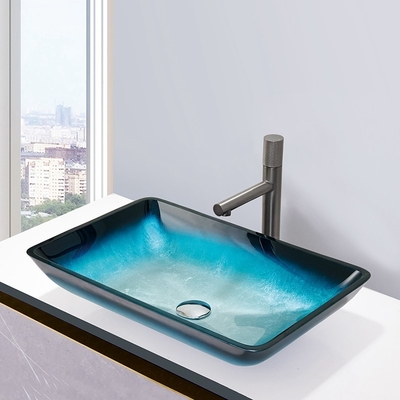 Solide rectangulaire gâché bleu de dessus de Tableau de bol en verre de lavabos de Bath de gradient