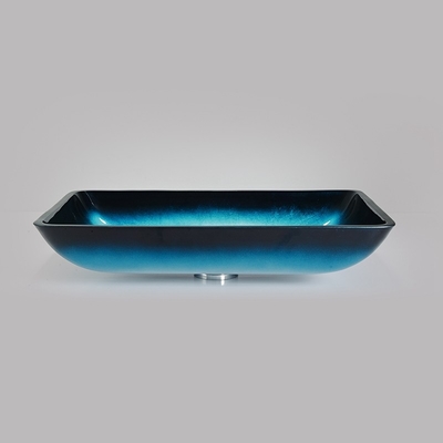 Solide rectangulaire gâché bleu de dessus de Tableau de bol en verre de lavabos de Bath de gradient