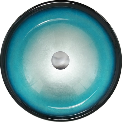 Propre facile de noir d'évier de verre trempé de salle de bains de cuvette ronde bleue de lavabo