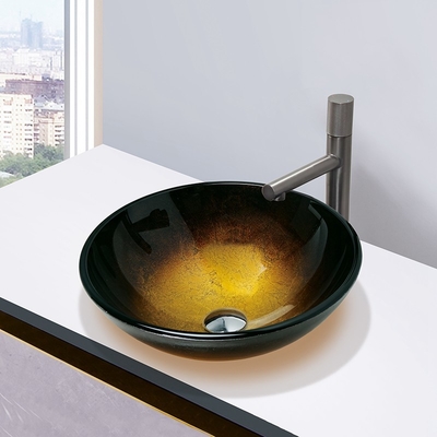 Cuvette de lavabo de rond de Brown de gradient d'évier de navire de verre trempé de salle de bains