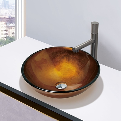 lavabos de partie supérieure du comptoir de salle de bains d'or d'aluminium d'évier de verre trempé de 420mm