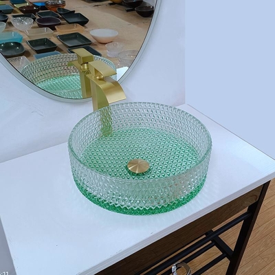 Diamond Shape Crystal Glass Vessel descend le fond de vert de lavabo de dessus de Tableau