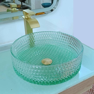 Diamond Shape Crystal Glass Vessel descend le fond de vert de lavabo de dessus de Tableau