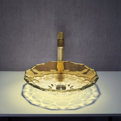 Partie supérieure du comptoir de Crystal Vessel Sinks Yellow Color de lavabo en verre de forme de boule d'OEM