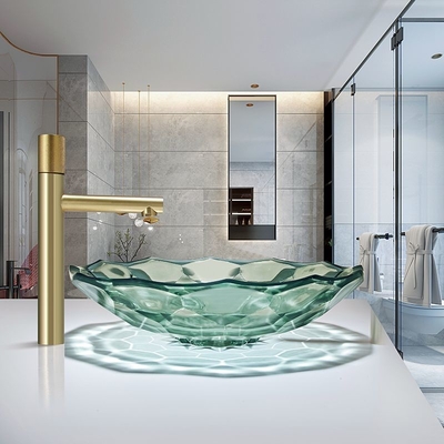 La couleur vert clair Crystal Glass Wash Basin Football forment la cuvette de bassin de partie supérieure du comptoir